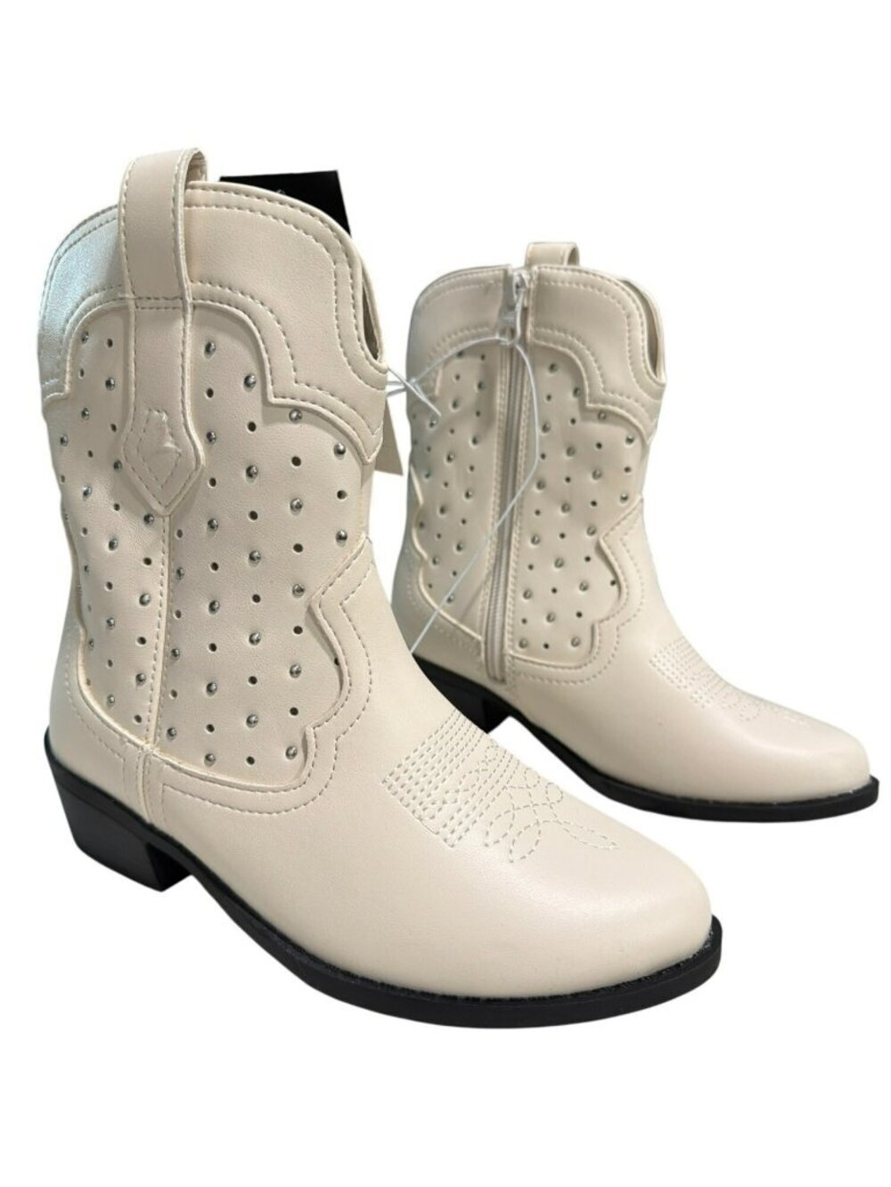 Western Cowgirl Boots Studs Off White Size 13 New